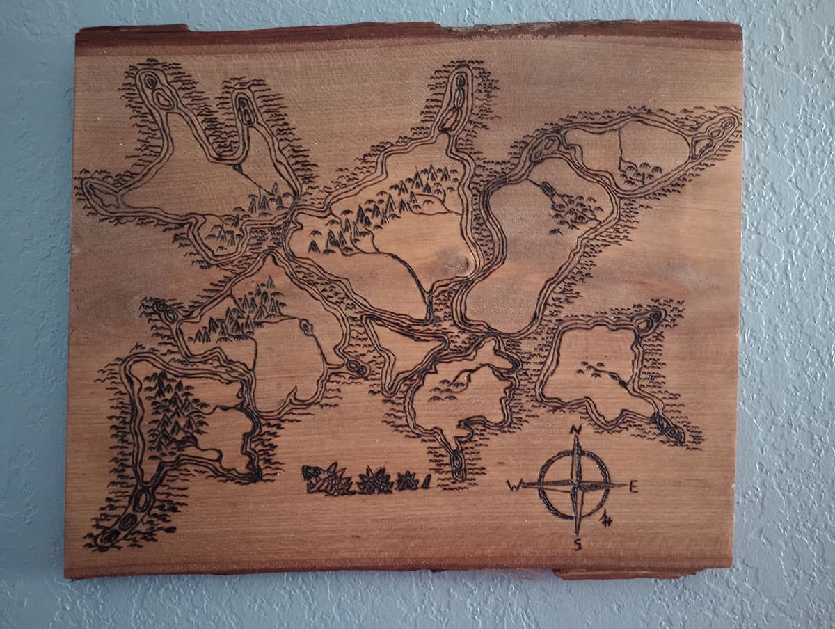 Fantasy Map - pyrography on live edge wood