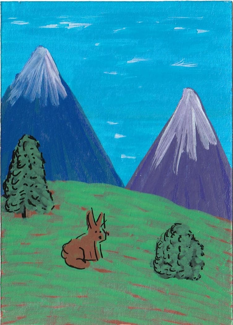 Bunny in the Mountains — original ACEO acrylic painting