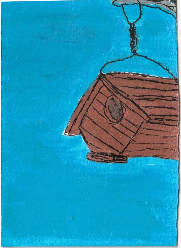 Empty Birdhouse — original ACEO acrylic marker and pen painting