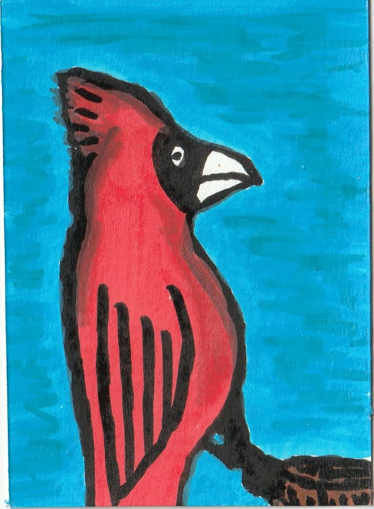 Red Cardinal — original ACEO acrylic painting