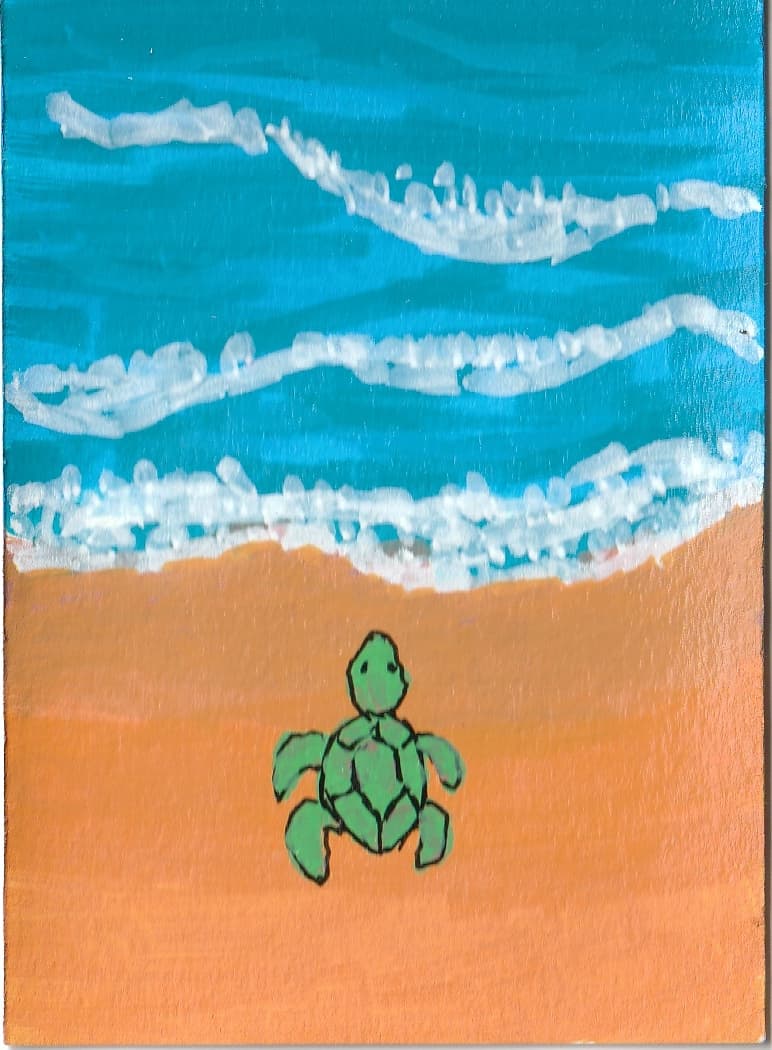 Turtle on the Beach — original ACEO acrylic painting